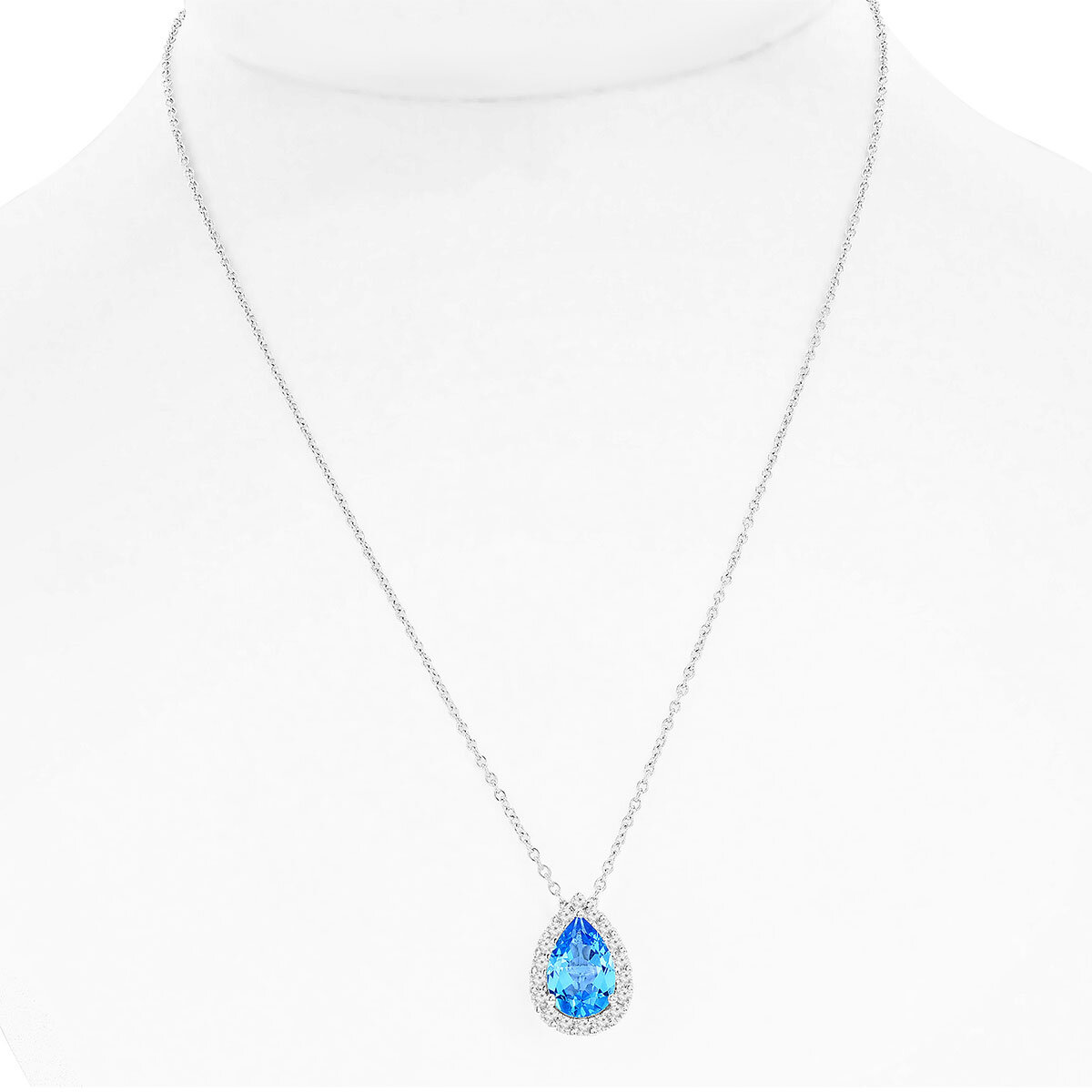 Pear Cut Blue Topaz & 0.43ctw Diamond Necklace, 18ct White Gold