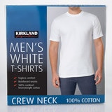 Kirkland Signature Men's Cotton Crew Neck White T-Shirt, 6 Pack in Large