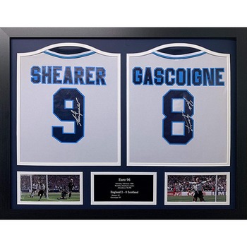 Alan Shearer & Paul “Gazza” Gascoigne Double Signed Framed England Football Shirts