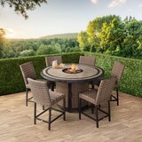 Agio Anderson 7 Piece Wicker High Dining Fire Set + Cover