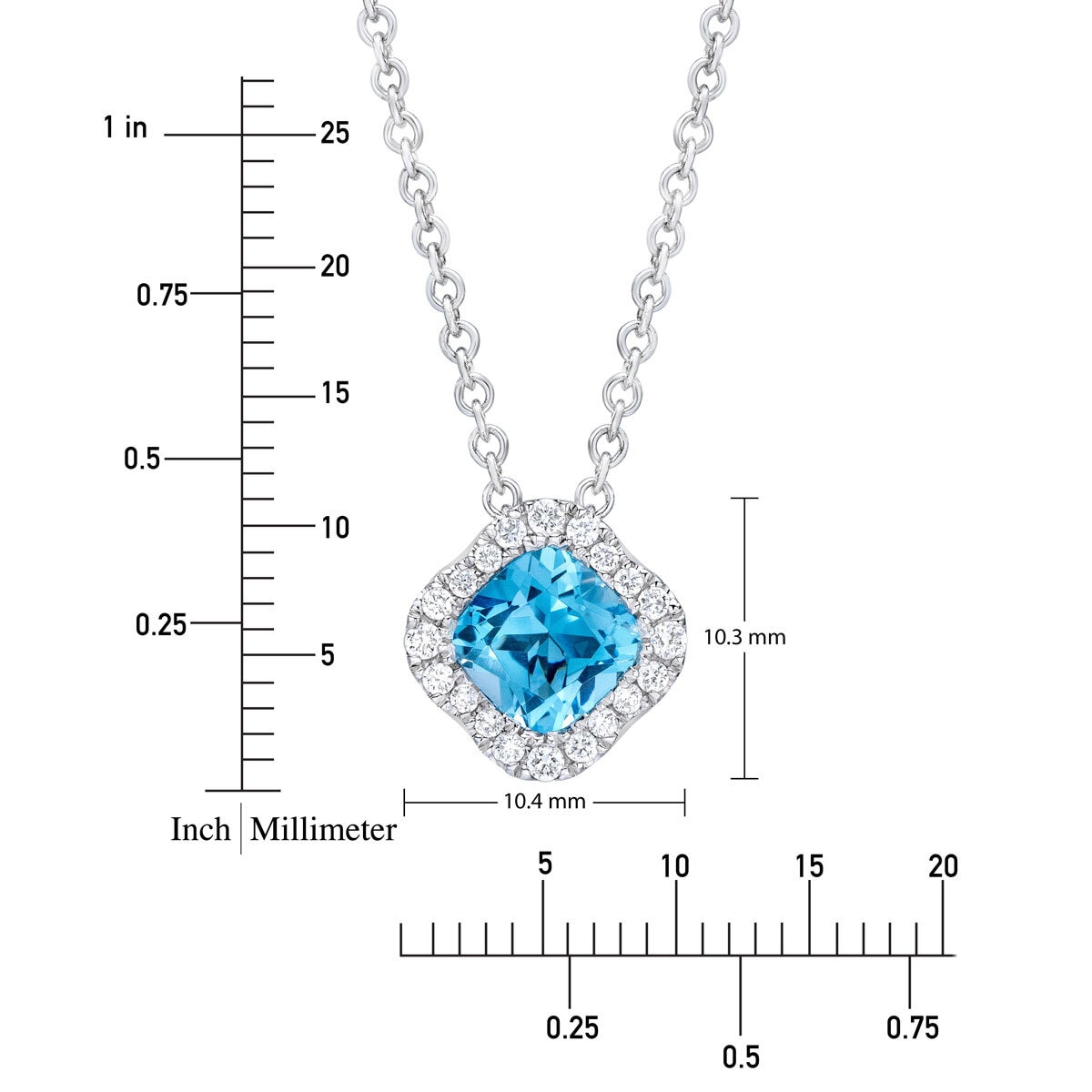 Blue Topaz & 0.13ctw Diamond Pendant, 14ct White Gold