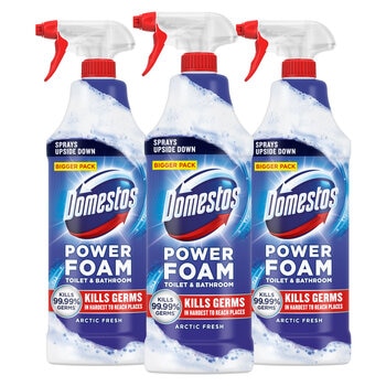 Domestos Power Foam Arctic Fresh Toilet & Bathroom Cleaner Spray, 3 x 650ml