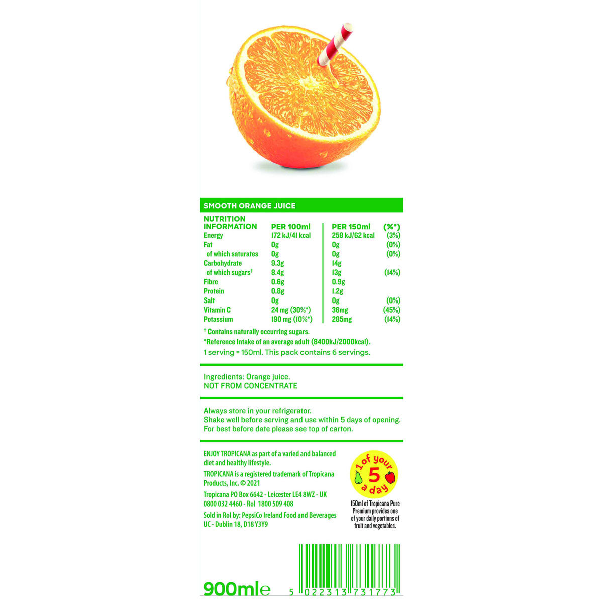 tropicana orange juice food label