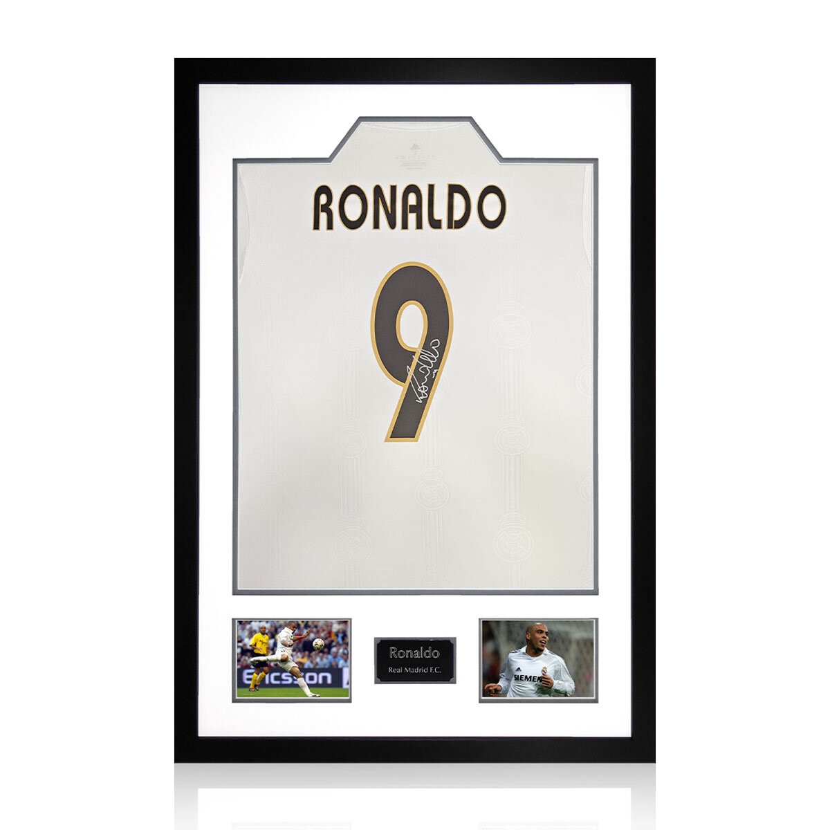 Ronaldo Signed Real Madrid 02/03 Framed Shirt, including 2 Photos