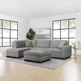 Thomasville Miles Grey Fabric Corner Sofa with Storage Ottoman in 2 Configurations