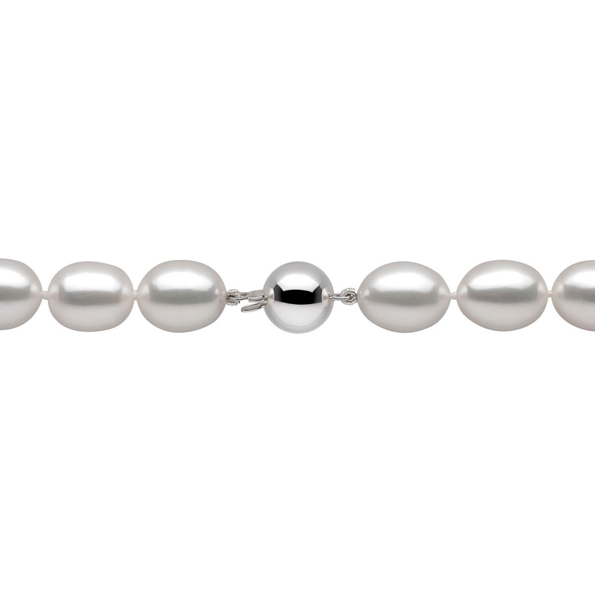 10-10.5mm Cultured Freshwater White Oval Pearl Necklace, 18ct White Gold