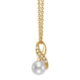 6.5-7mm Cultured Freshwater White Pearl & 0.08ctw Diamond Pendant, 14ct Yellow Gold