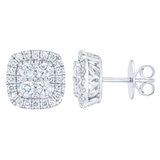 1.50ctw Round Brilliant Cut Diamond Cluster Earrings, 14ct White Gold