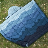 Weatherproof vintage outdoor blanket with detachable hood in blue