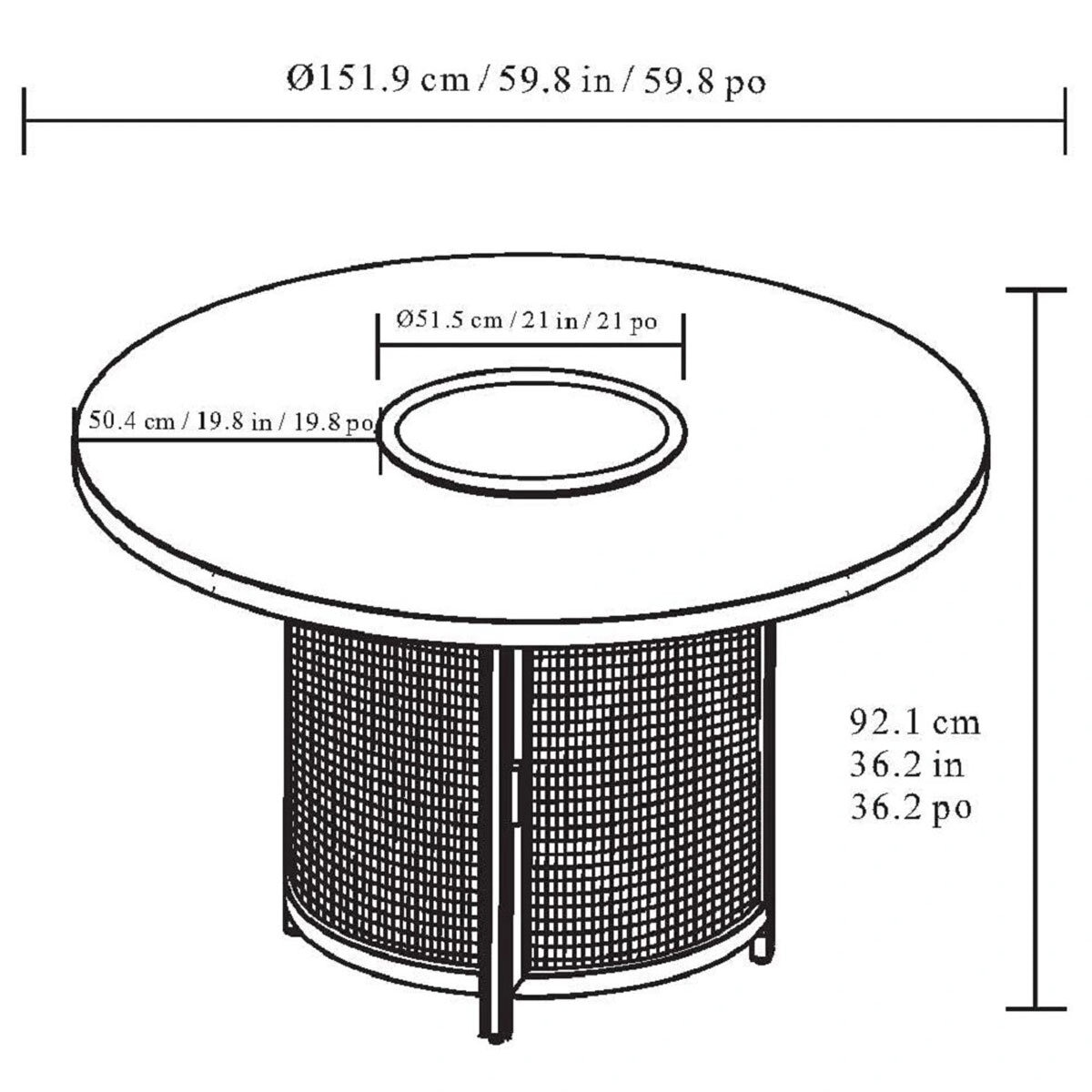 Table dimensions