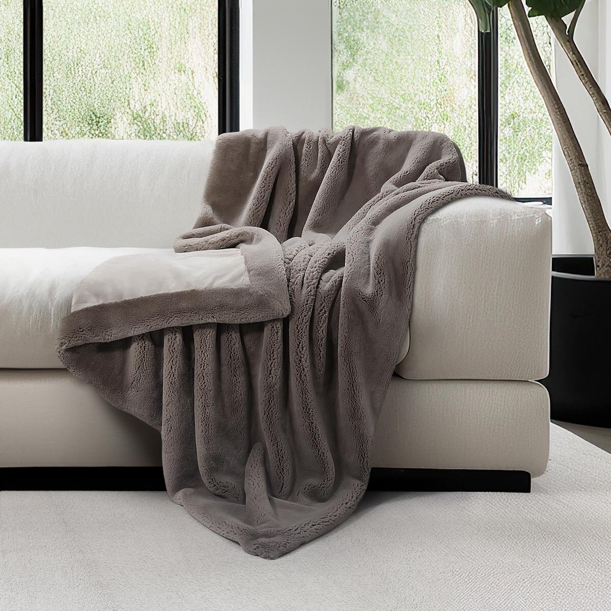 Mon Chateau Foldover Faux Fur Throw in Taupe, 152 x 177 cm