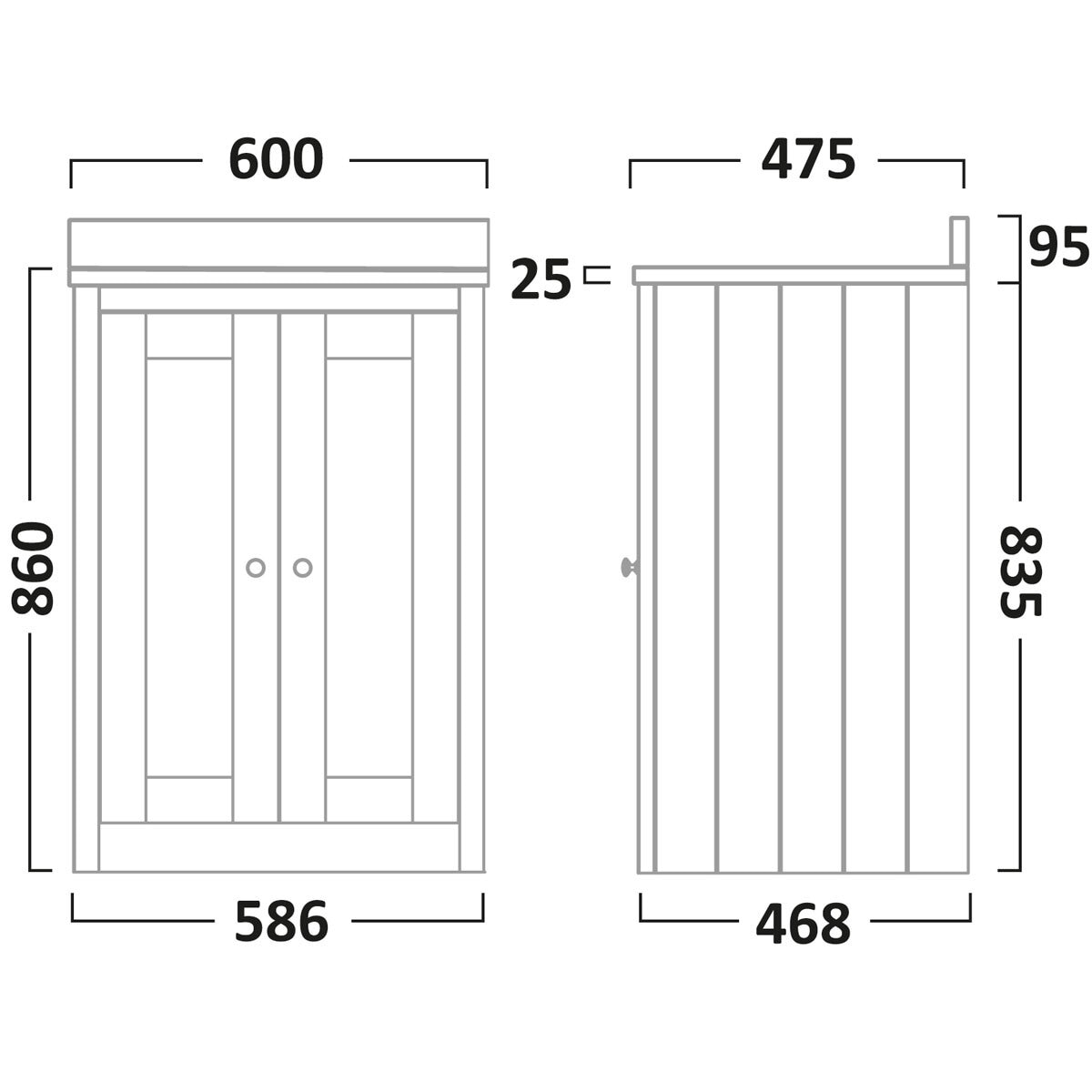 Line drawing of unit on white background with dimensions