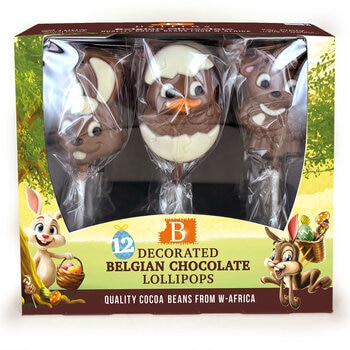 Belfine Belgian Decorated Chocolate Lollipops, 12 x 35g