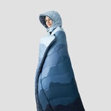 Weatherproof vintage outdoor blanket with detachable hood in blue