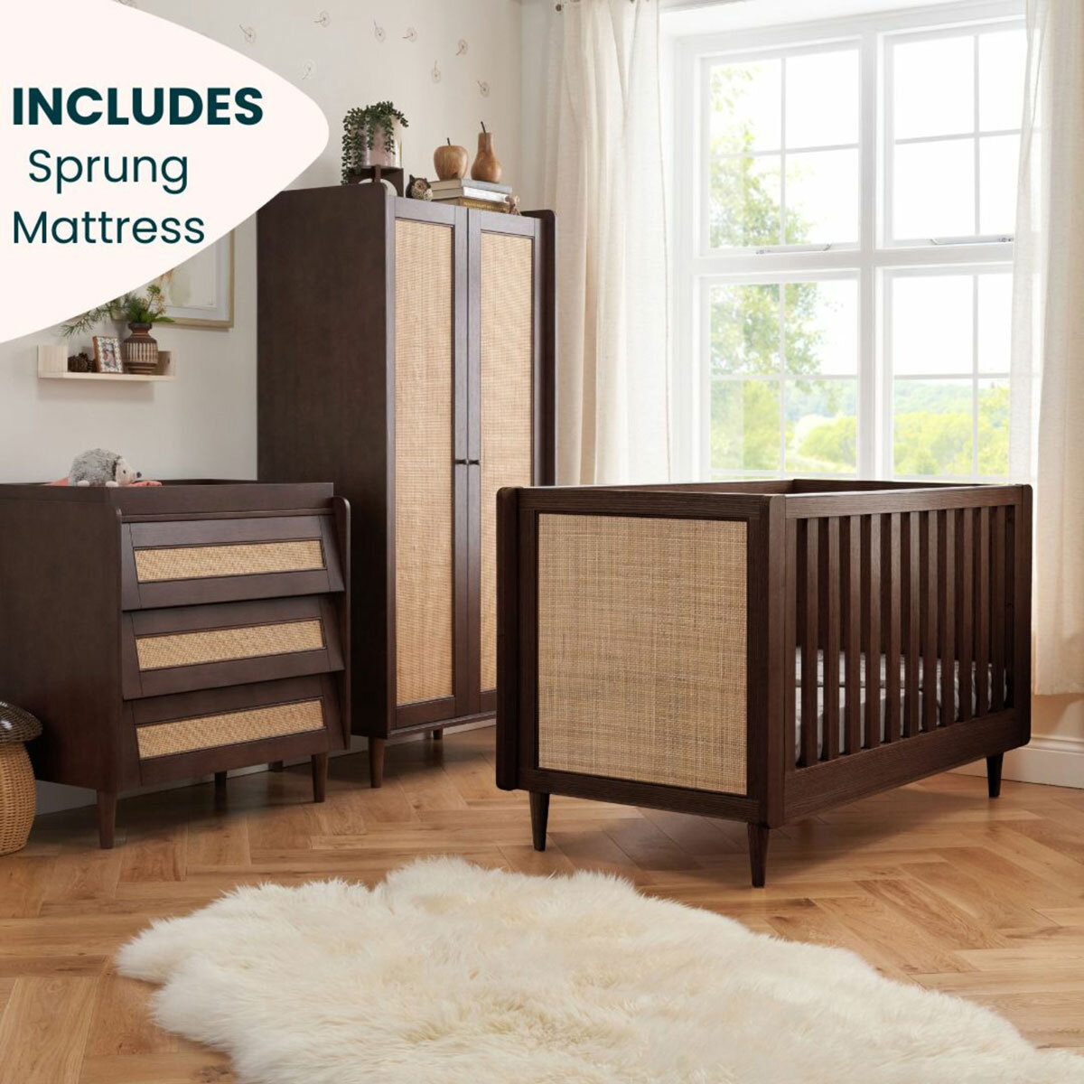 Tutti Bambini Japandi 4 Piece Nursery Set, Walnut