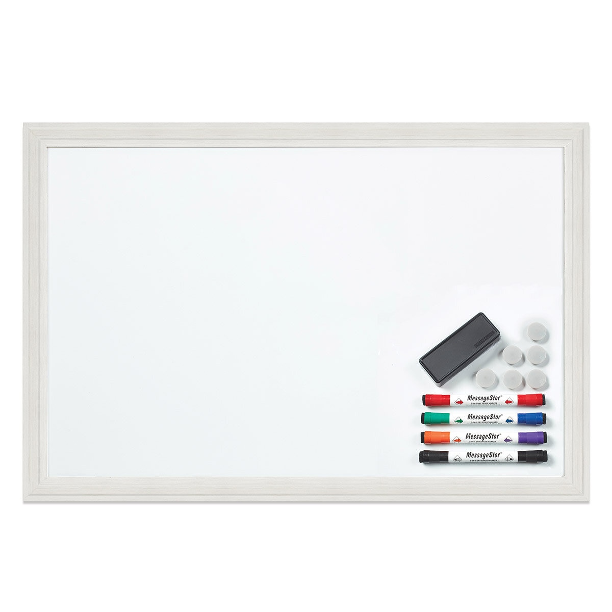 MessageStor® 24"x36" Magnetic Dry Erase Board with Accessories, White Frame