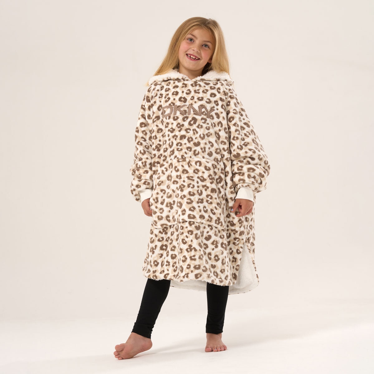 DKNY Kids Oversized Hoodie in Brown Leopard