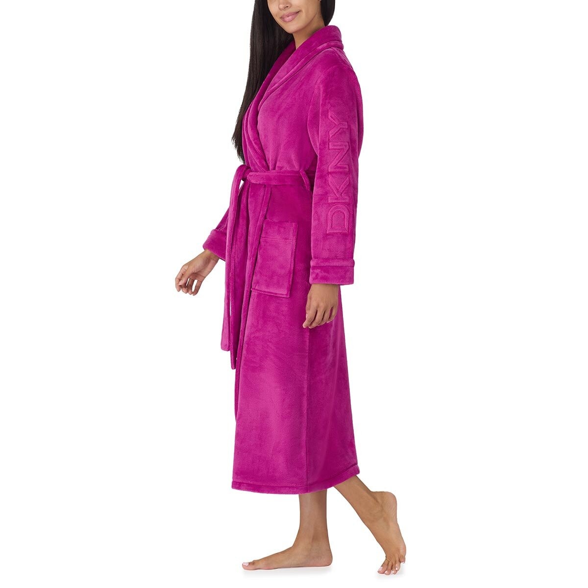 DKNY Shawl Collar Long Plush Robe in Magenta