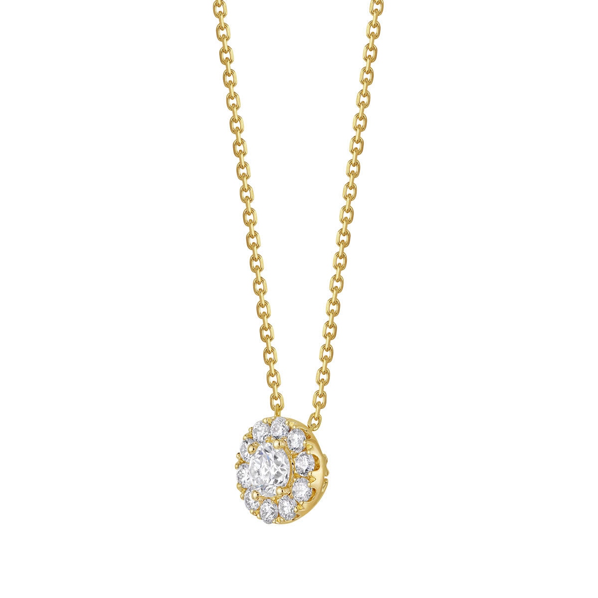 1.35ctw Round Brilliant Cut Diamond Halo Pendant, 14ct Yellow Gold