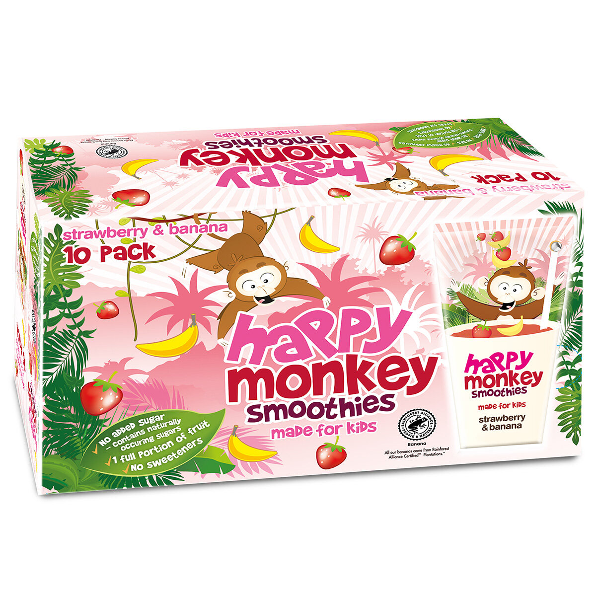 Happy Monkey Strawberry & Banana Smoothies, 10 x 180ml