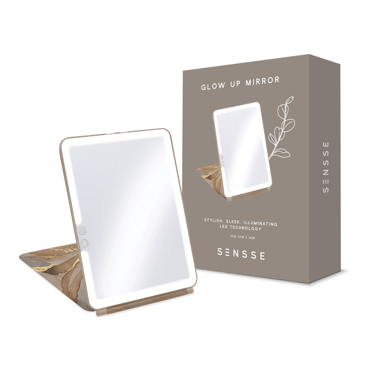 Sensse LED Mirror with USB Recharge Port - Marble