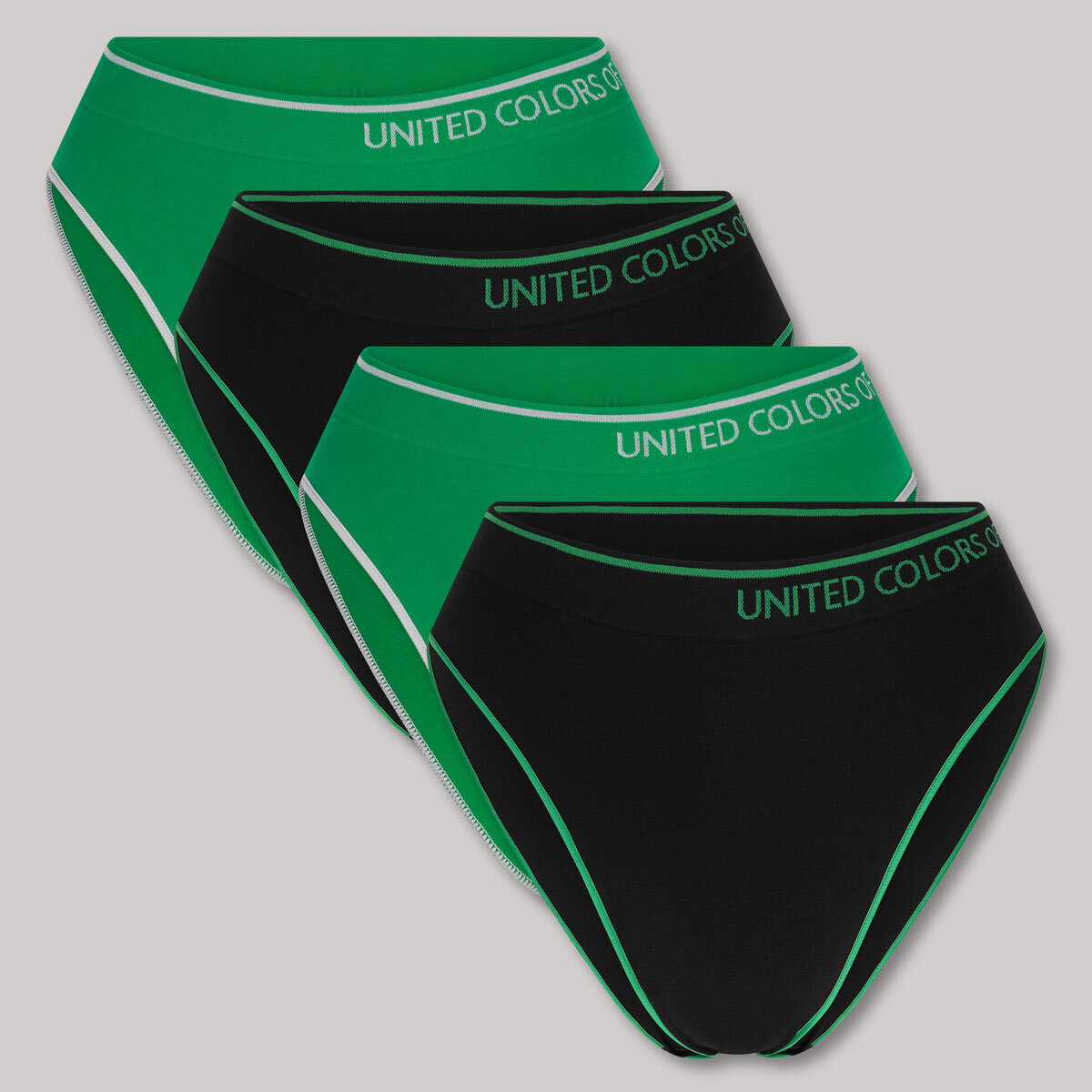 United Colors of Benetton Seamless Brief 4 Pack in Black & Green