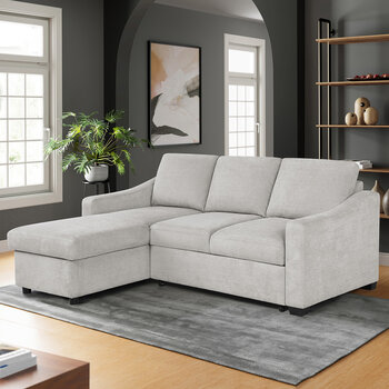 Coddle Aria Beige Fabric Convertible Sofa Bed with Chaise