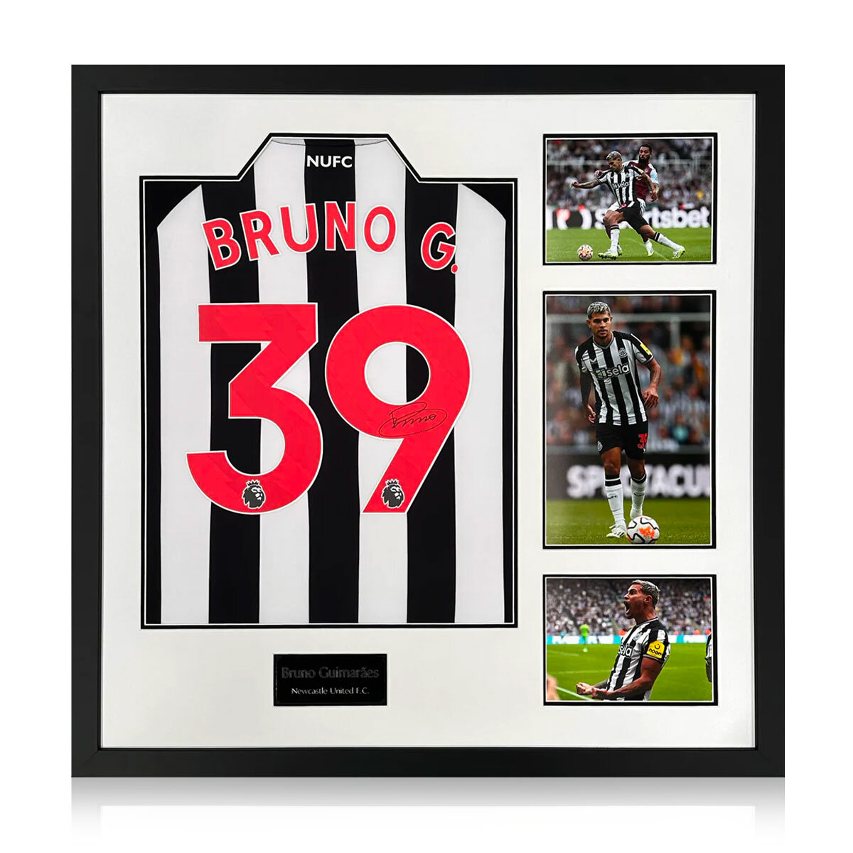 Bruno Guimarães NUFC 23/24 Signed Framed Shirt, including 3 Photos