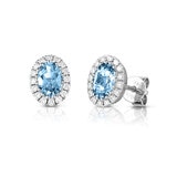 Oval Cut Aquamarine & 0.19ctw Diamond Earrings, 14ct White Gold