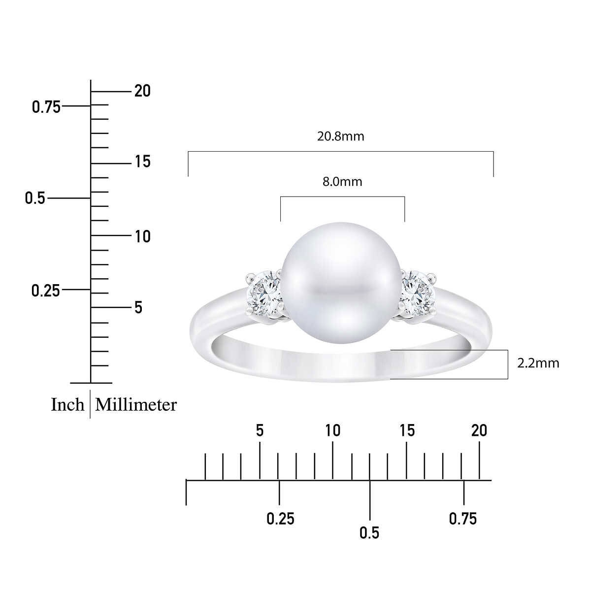 8-8.5mm Freshwater White Pearl & 0.21ctw Diamond Ring, 14ct White Gold