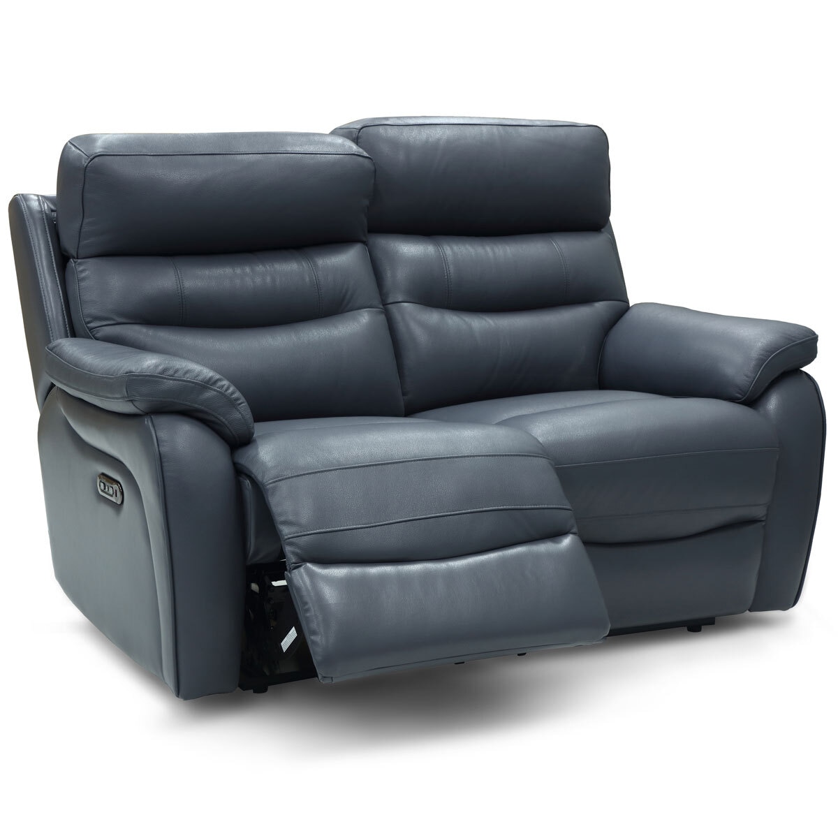 Fletcher Blue Leather Power Reclining 2 Seater Sofa with Power Headrest