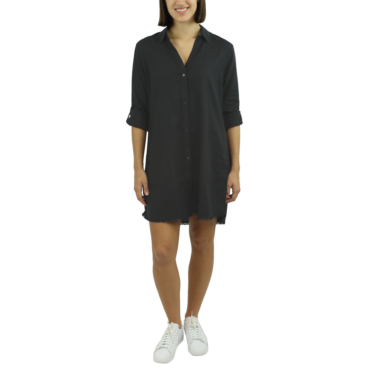 Jachs Ladies Roll Sleeve Linen Blend Dress in 3 Colours & 5 Sizes