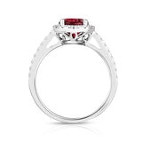 Round Cut Garnet & 0.35ctw Diamond Halo Ring, 14ct White Gold