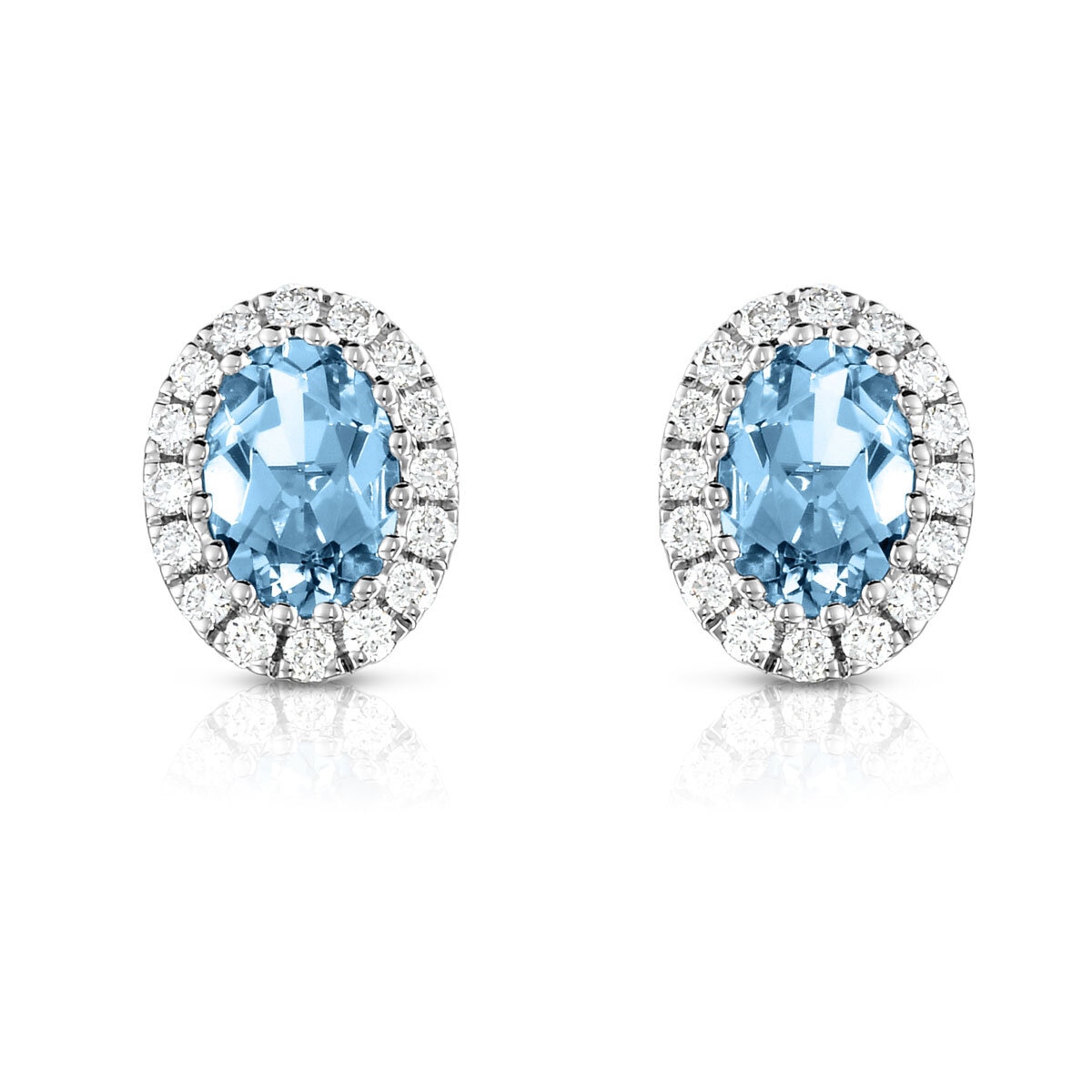 Oval Cut Aquamarine & 0.19ctw Diamond Earrings, 14ct White Gold