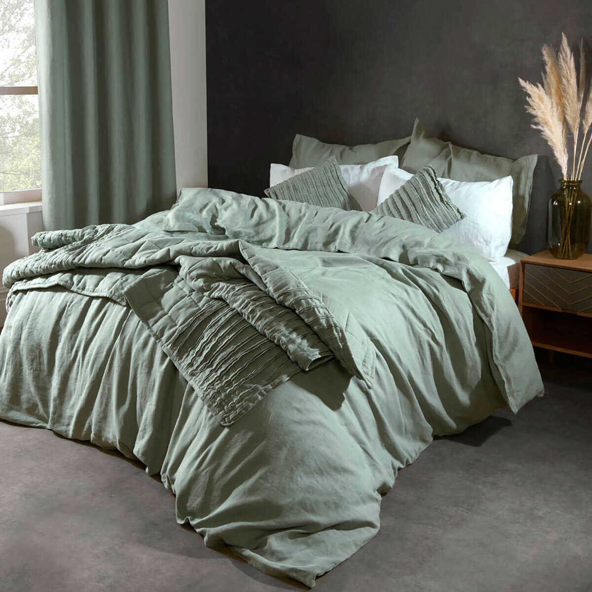 Lazy Linen 100% Washed Linen Throw in Sage Green 
