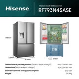 Hisense RF793N4SASE, French Door Fridge Freezer E Rating in Stainless Steel