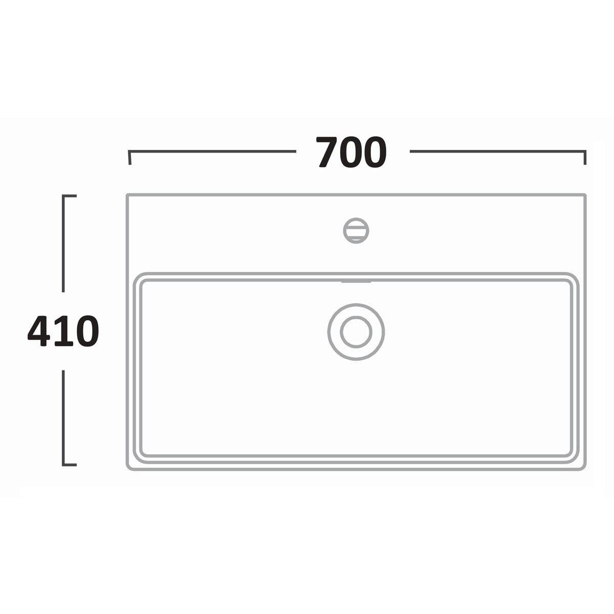 Line drawing of sink on white background with dimensions