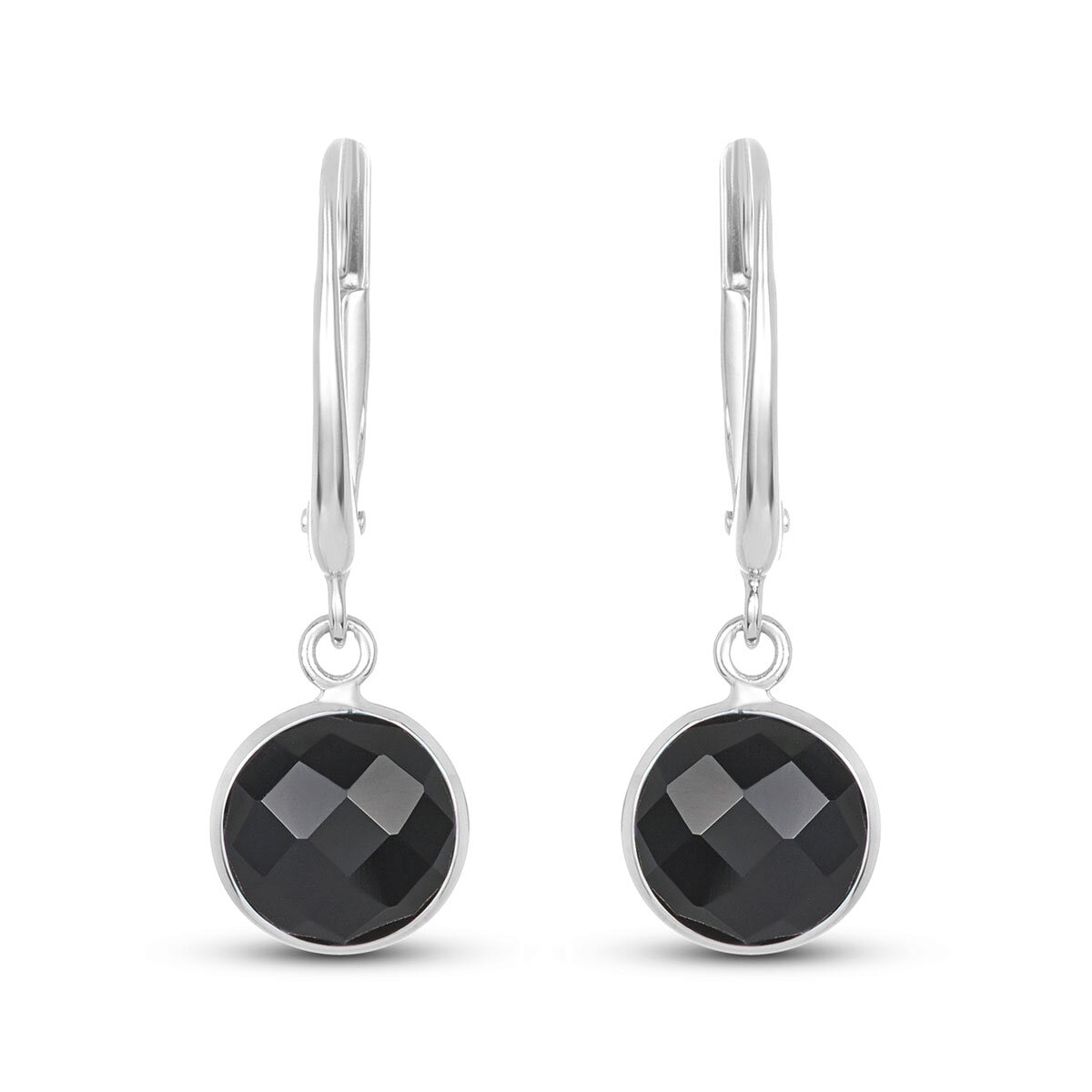 Round Cut Black Onyx Earrings, 14ct White Gold