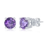 Round Cut Amethyst Stud Earrings, 14ct White Gold