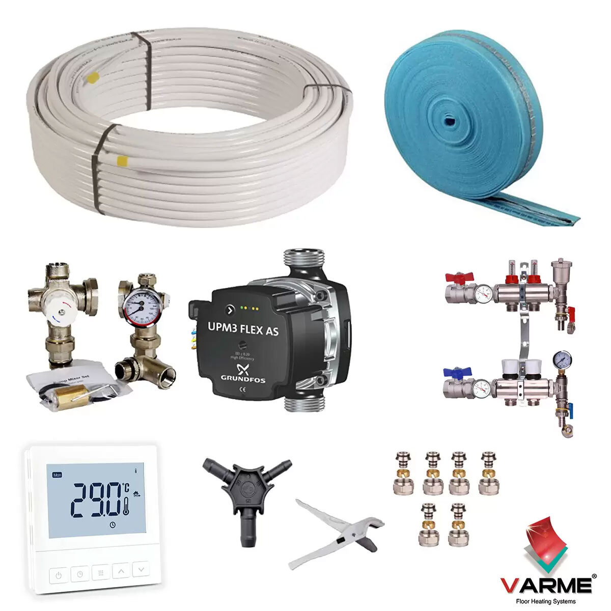 Varme Water Underfloor Heating System with Thermostat - 20m² (for an area up to 20m²)