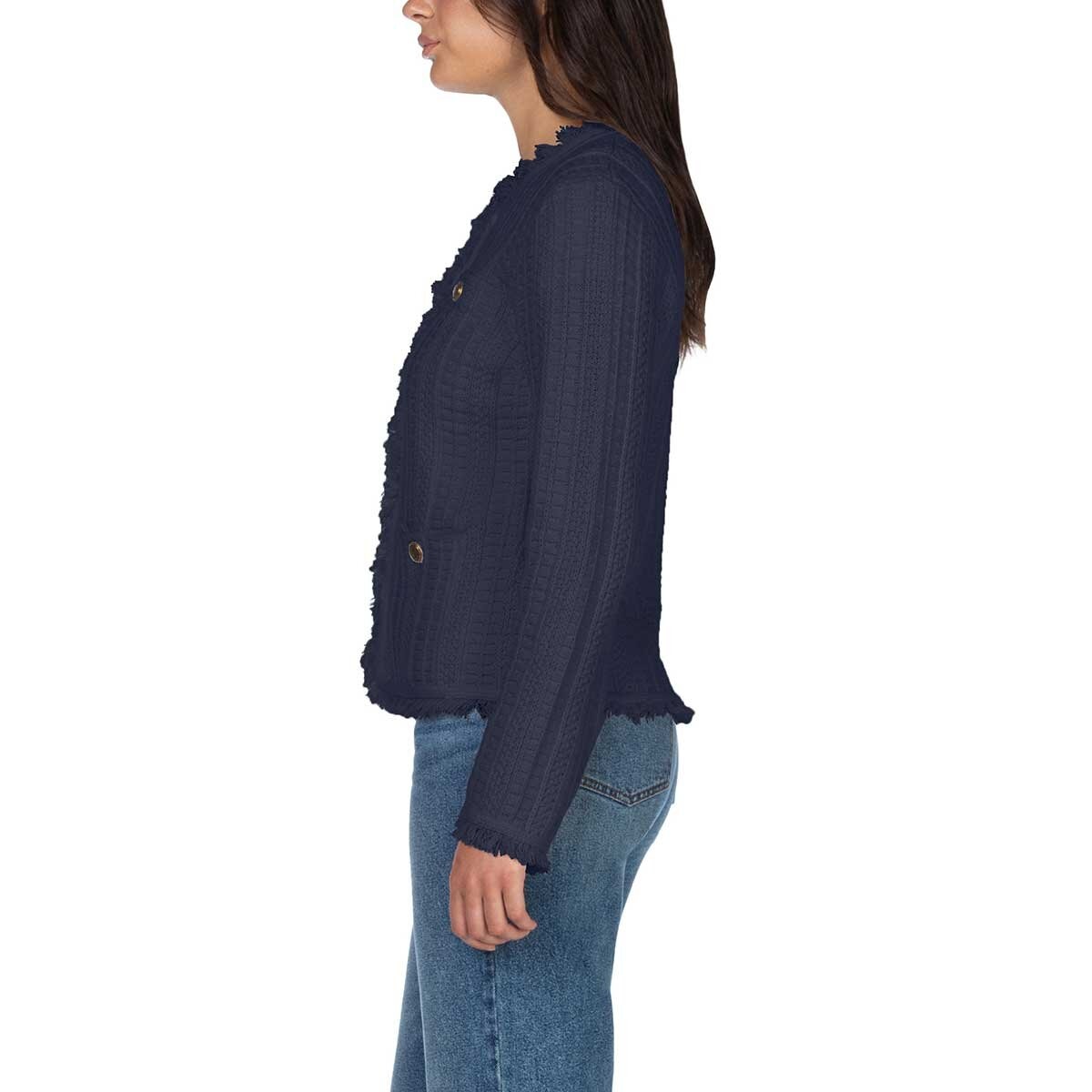 Wellworn Ladies Fringe Cardigan in Navy