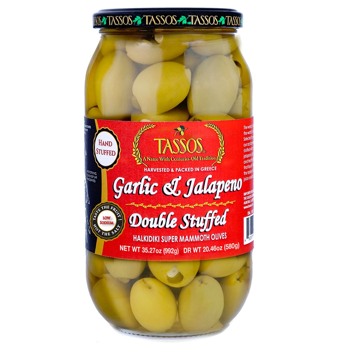 Tassos Garlic & Jalapeno Double Stuffed Olives, 992g Co...