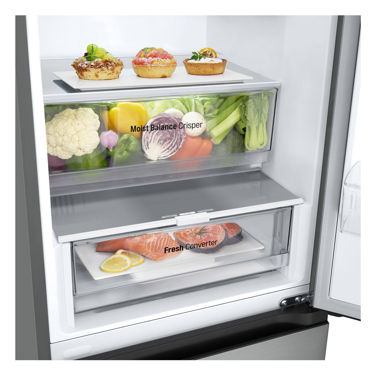 LG FRIDGE FREEZER GBV3100DPY FRIDGE COMPARTMENTS WITH FOOD