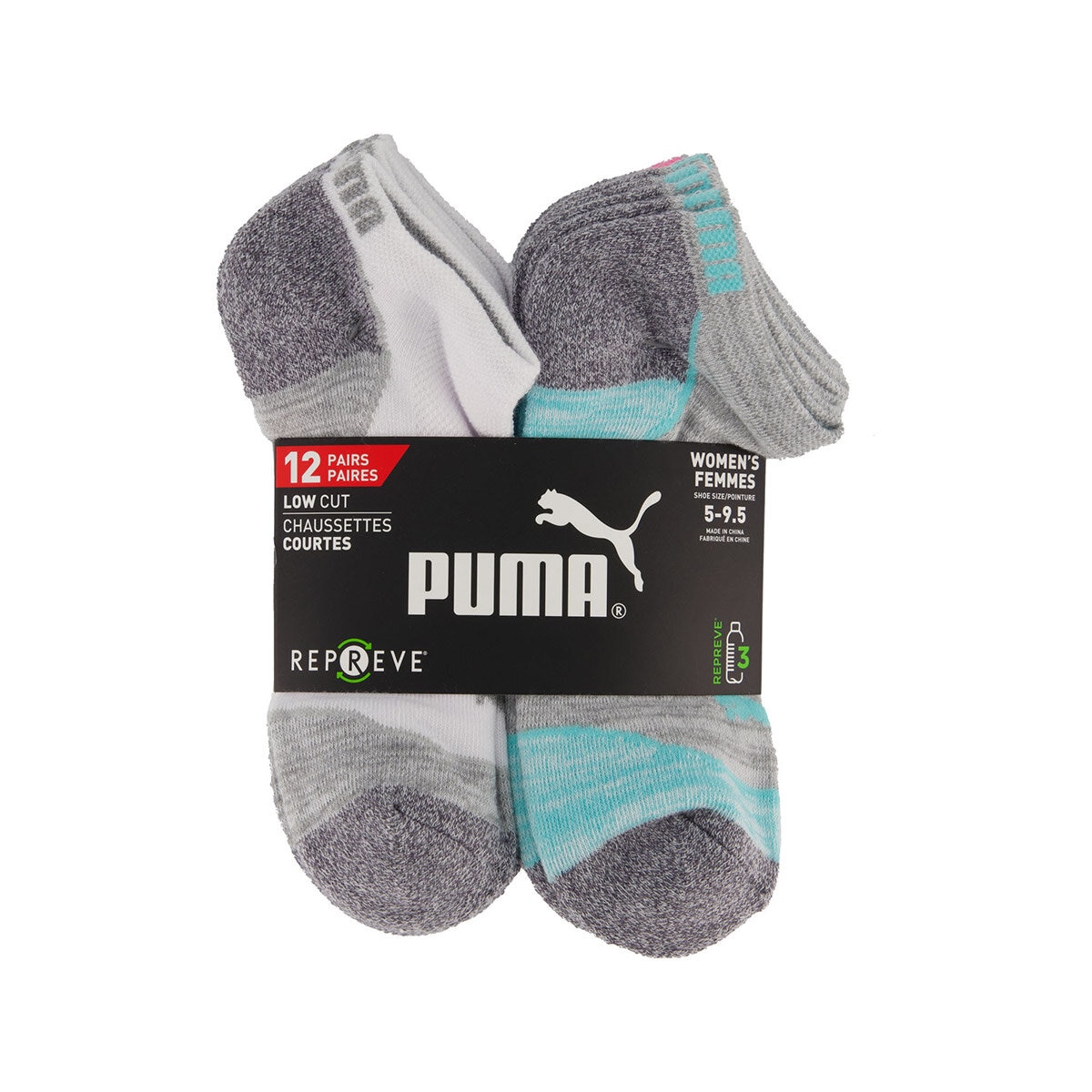 Puma Ladies Repreve Sock 12 Pack in White