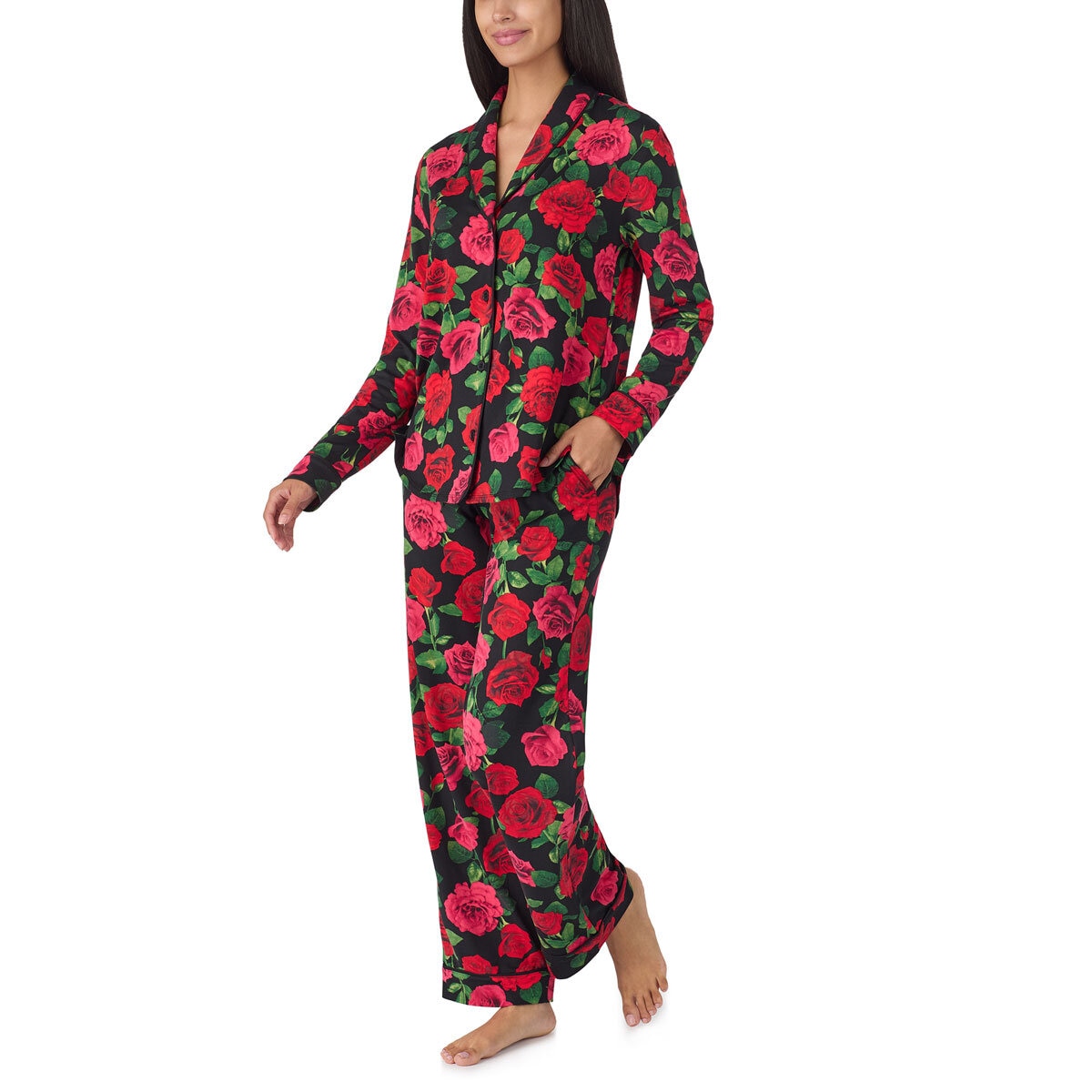 Room Service Ladies Notch Collar PJ Set, 2 Piece in Roses