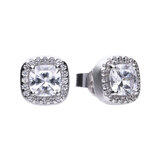 DiamonFire Sterling Silver Square Pave Set 1.57 Carat Cubic Zirconia Stud Earrings