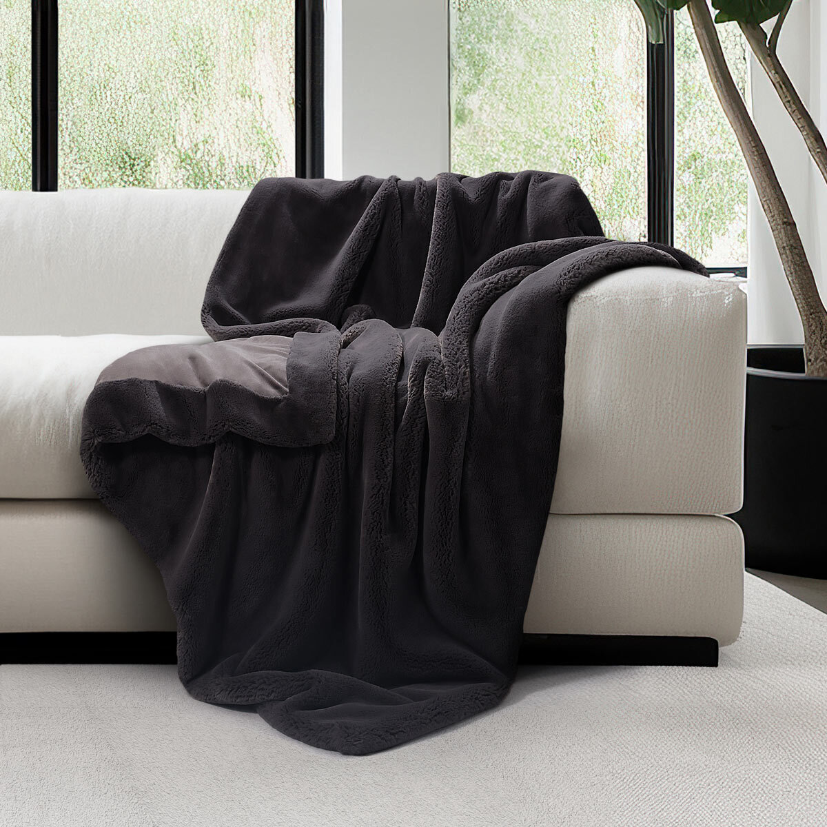 Mon Chateau Foldover Faux Fur Throw in Grey, 152 x 177 cm