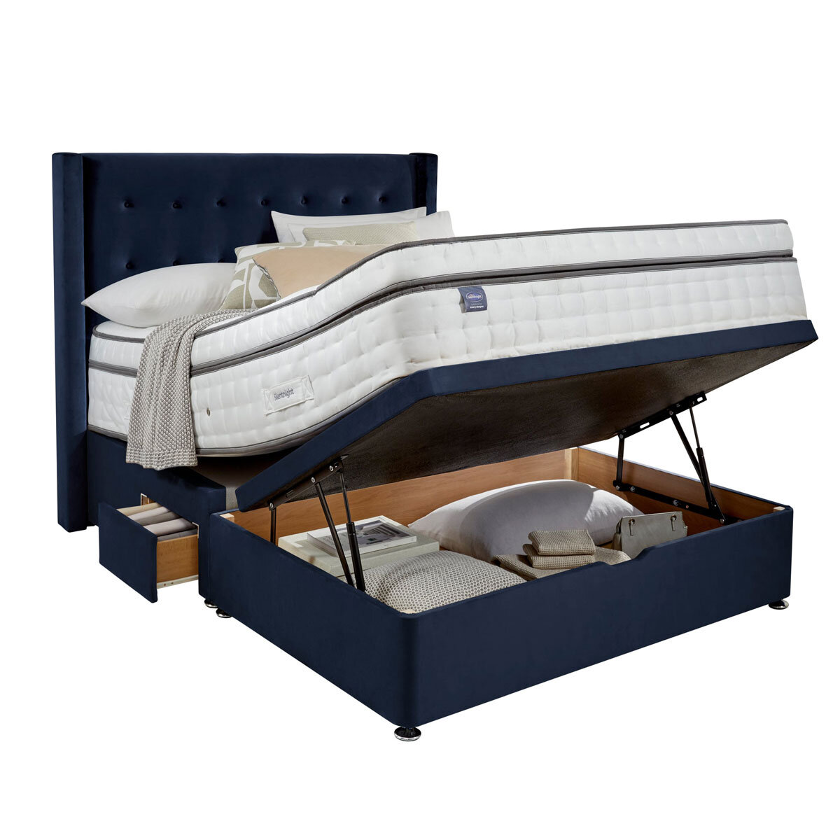 Silentnight half ottoman divan with conti drawer in maritime