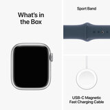 Apple Watch Series 9 Cellular, 41mm Silver Aluminium Case with Storm Blue Sport Band M/L, MRHW3QA/A