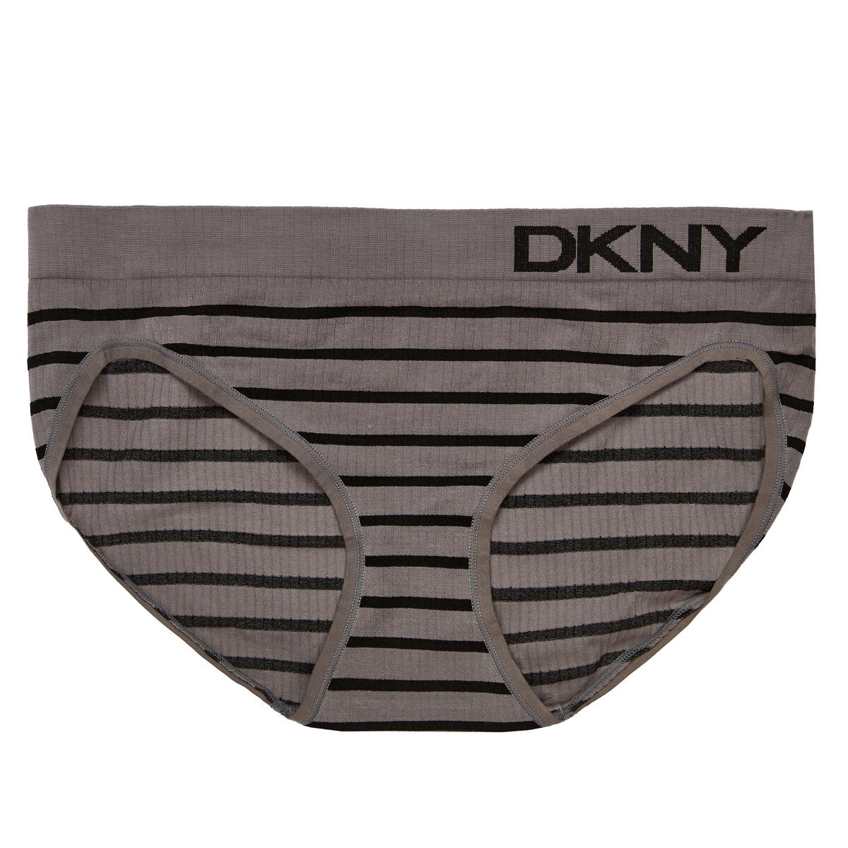 DKNY Women's Seamless Rib Knit 4 Pack Bikini Brief in Black/Grey